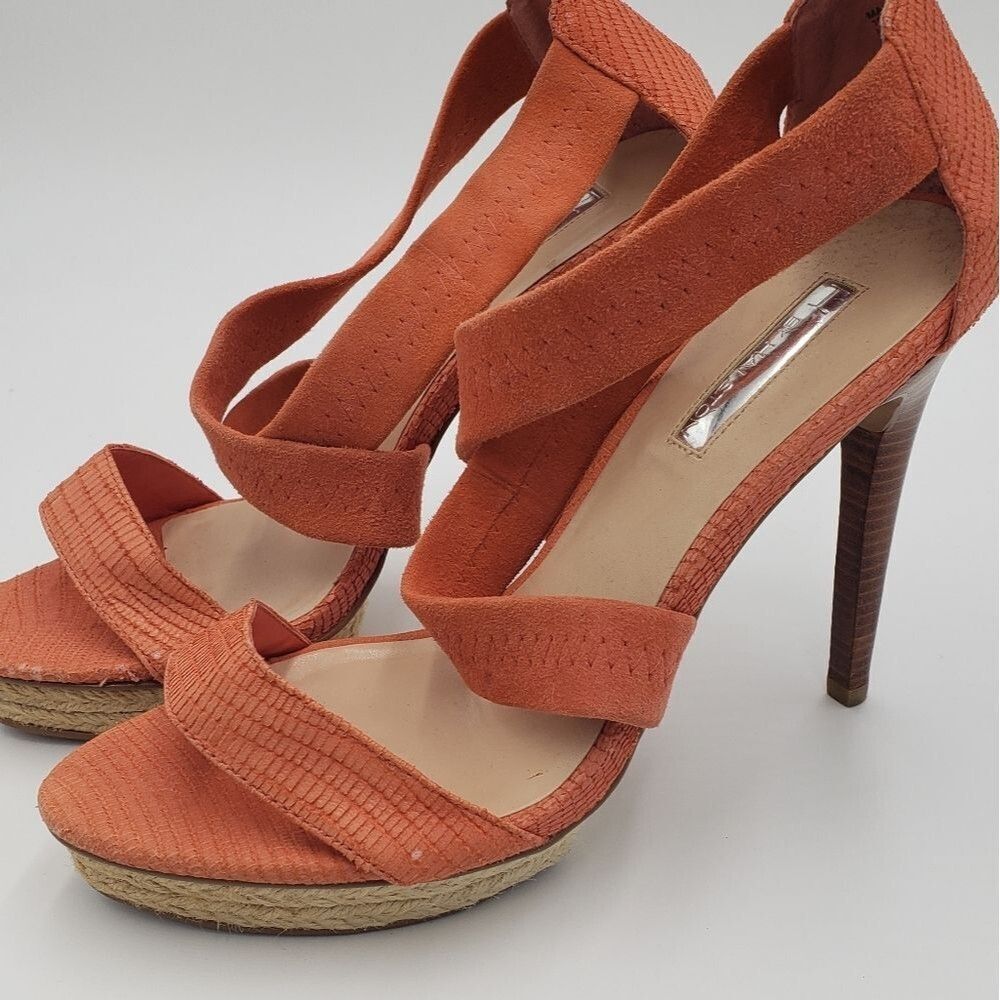 Halston Orange Espadrille Platform Pumps Size 10